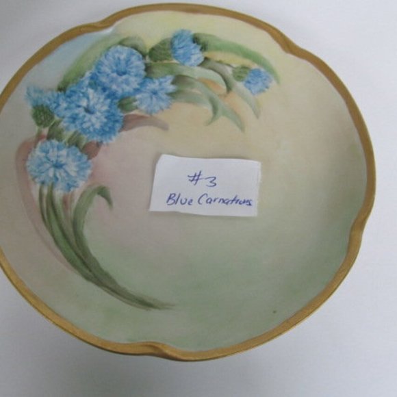 Blue Carnation Hand Painted China Plate Floral Plates for walls Cabinet Plates - Picture 4 of 5